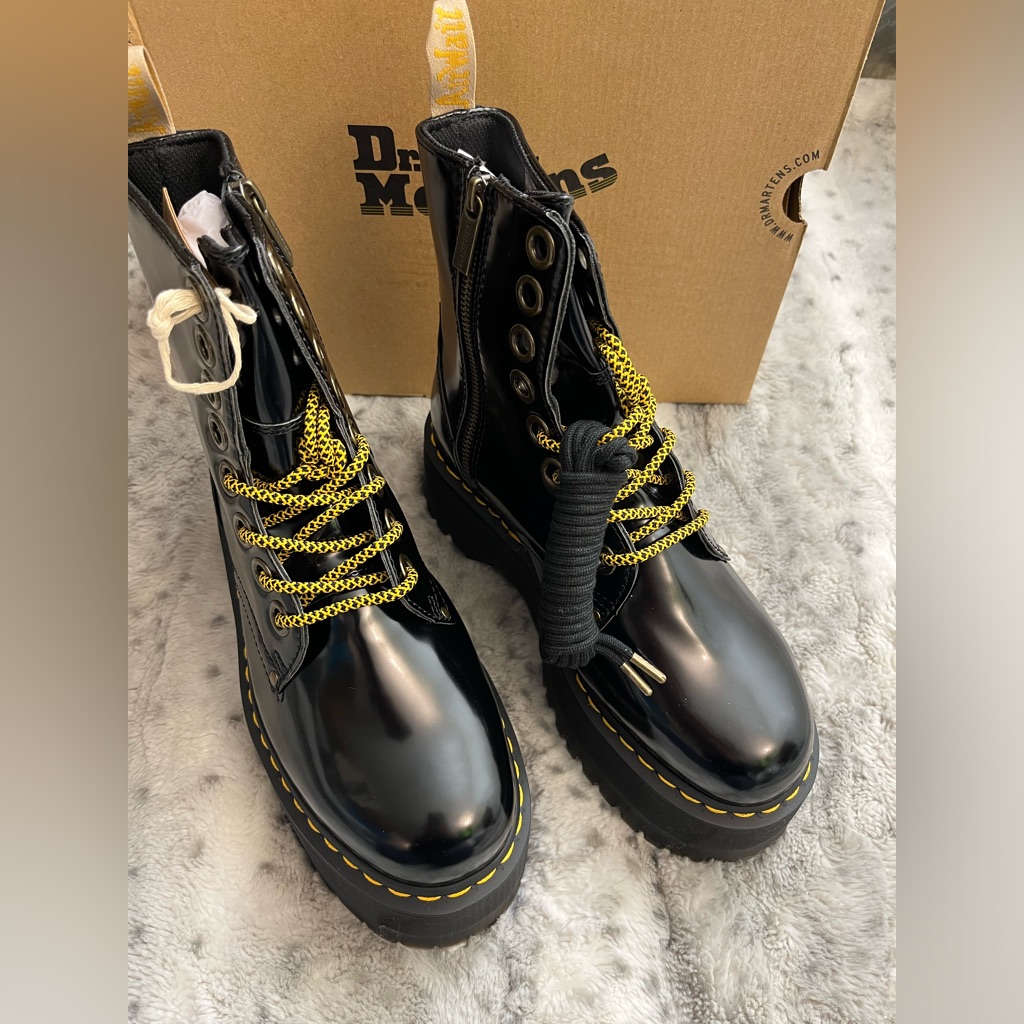 Dr. Martens Jadon Max Combat Platform Boots In Black Oxford Vegan Msrp$240